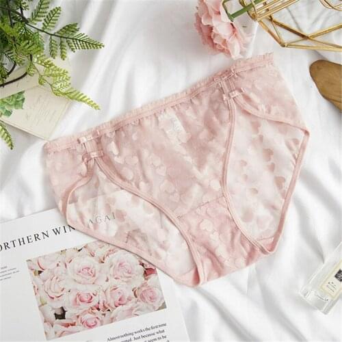 Ladies sexy lace panties, girls low-waist briefs, see-through mesh, cotton bottom crotch, girls low-waist shorts A19314