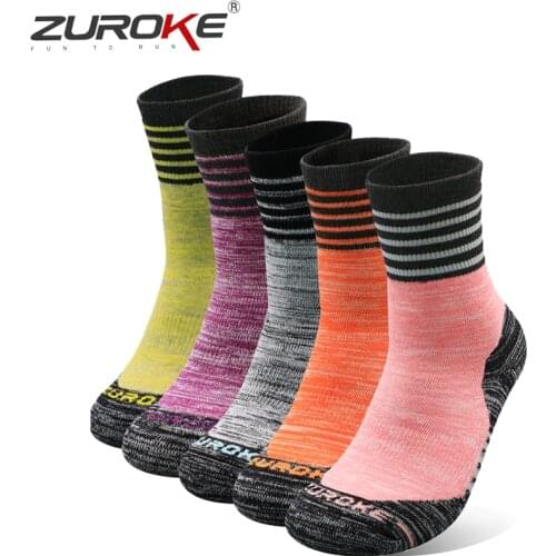 Women Outdoor Hiking Socks Warm Thick Cushioned Cotton Crew Socks for Trekking Skiing Camping Fashion Stripes High Ankle Socks