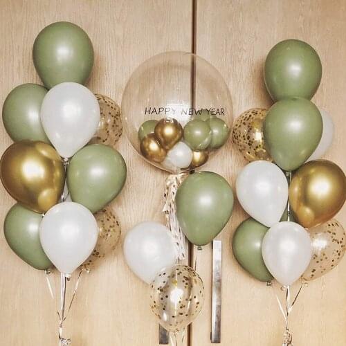 1Set Balloons Eucalyptus Pearl White Gold Confetti Balloon Wedding Baby Shower Olive Green Birthday Party Decorations
