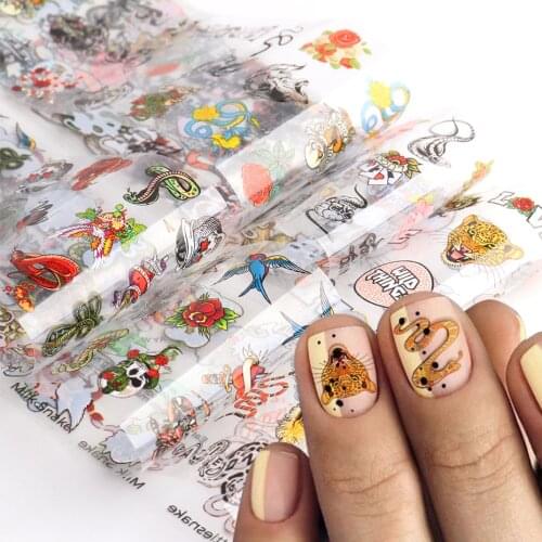 10pcs Leopard Snake Stickers For Nails Wild Animals Flower Letter Nail Art Transfer Foils Adhesive Decals Manicure Decor JIDW21