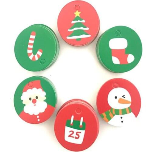 100pcs 4.3cm Christmas Snowman Tree card Tag listing Gift card packaging Round red and green Label