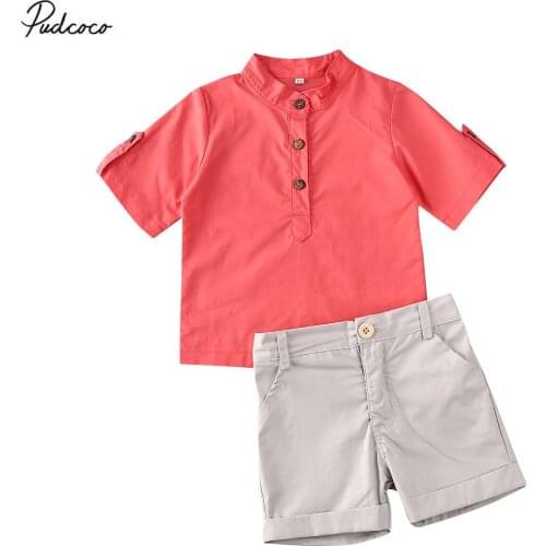 2020 Toddler Newborn Kids Baby Boys Clothes Solid T-shirt Tops+Short Pants Outfits Sets Summer School Boy 2pcs Set