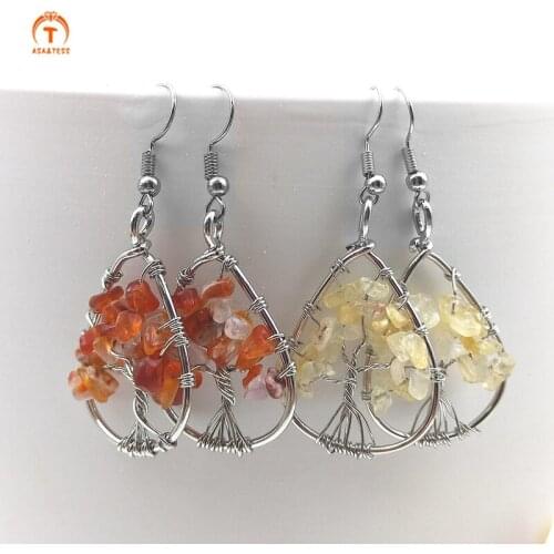 3Pairs New Earrings Natural Gemstone Boho Earrings Citrine Stone Water Drop Shape Crochet Earrings For Women Jewelry Finding