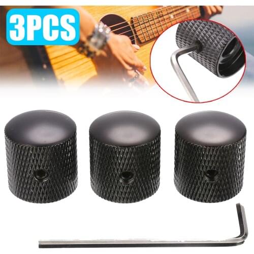3pcs/Set Metal Domed Knobs Tone Tunning Knob Knurled Volume/Tone Knobs Knurled Barrel For Electric Guitar/Bass Parts Black