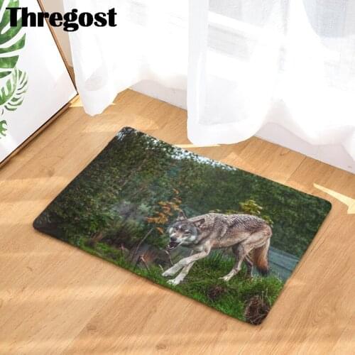 3D Wolf Printed Rug Floor Mat Home Decor Rug Microfiber Modern Doormat for Entrance Door Kitchen Rugs Washable Antislip Carpets
