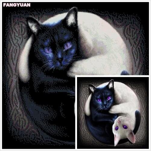 5D Diamond Painting Black White Cat Cross Stitch Kits Diamond Embroidery Animals Rhinestones Art Gift Bead Picture Wall Decor