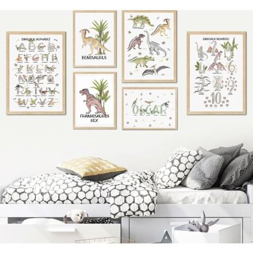 Alphabet Number Dinosaur Education Wall Art Canvas Painting Nordic Posters And Prints Wall Pictures Baby Kids Room Nursery Decor