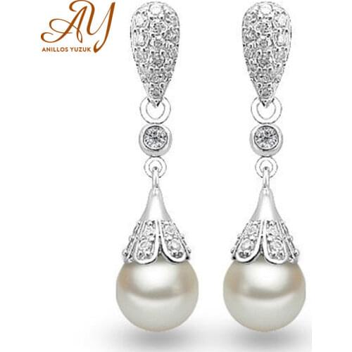 Anillos Yuzuk Silver 925 Jewelry Pearl Earrings Jewelry Natural Freshwater Pearl Drop Earrings Silver Wedding Dangle Earring