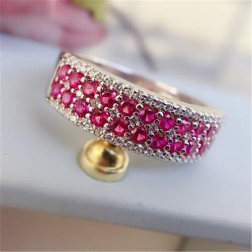 ANZIW 925 Sterling Silver Red Stones Band Ring Wedding Engagement Bridal Rings For Women Party Lover Rings Jewelry Gifts