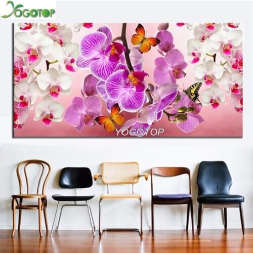 Large 100% Full square 5D Diy Daimond Painting Orchids&Butterflies 3D Round Rhinestones Diamant Painting Embroidery Art YY1514