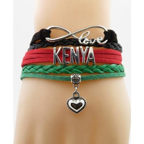 Love kenya Bracelet heart Charm kenya country bracelets & bangle for woman and man jewelry cheer up bracelet