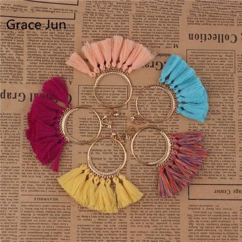 Grace Jun 16 Colors Available Long Tassel Clip on Earrings for Women Charm Bohemian Ethnic Without Pierced Earrings New Arrival