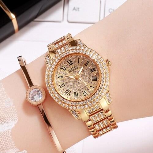 Womens Diamond Set Female Watch Steel Strap Babys Breath Ladies Watch Wrist Watches for Women Bling Luxury Designer