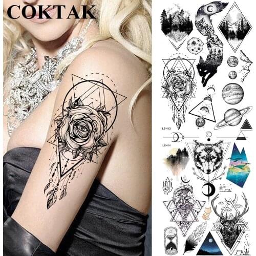 Coktak Geometry Women Arm Eye Totem Fox Fake Tattoos For Women Stickers Planet Fashion Temporary Tattoo Waterproof India Tatoos