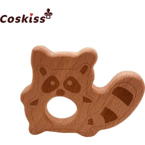 New Beech Raccoon Wooden Toys Original Wood Teether Non-toxic Chewable DIY Jewelry Findings Wholesale Pendant Baby Teether