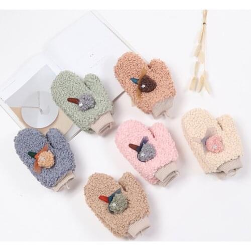Children Gloves Cartoons For 2-12years Old Girls Boys Winter Mittens Double-layer Knitted Wool Plus Velvet Warm Gloves