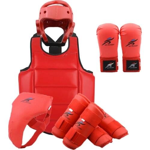 Karate Helmet Adults Child Taekwondo Pads Uniform Chest Vest Shin Protector Set Boxing Gloves Sparring Martial Arts Equipment