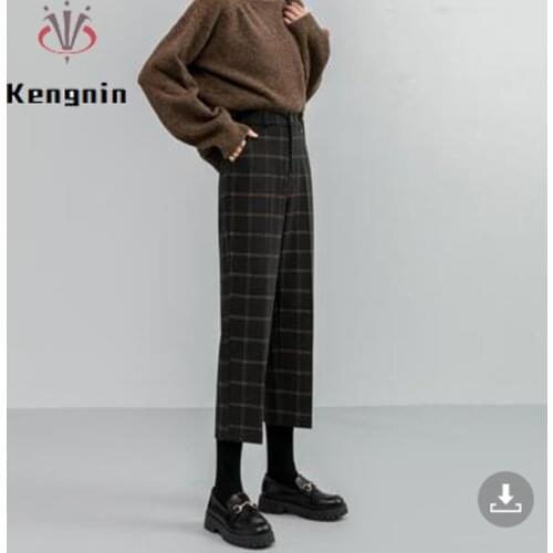 Kengnin Women's Plaid Trousers