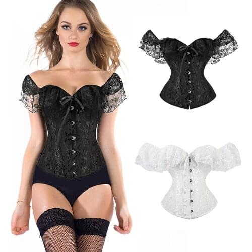 Lace Up Corset Top Blouse Women Sexy Bustier Corset For Slimming Gothic Corselet Overbust Black White Bustier Top To Wear Out