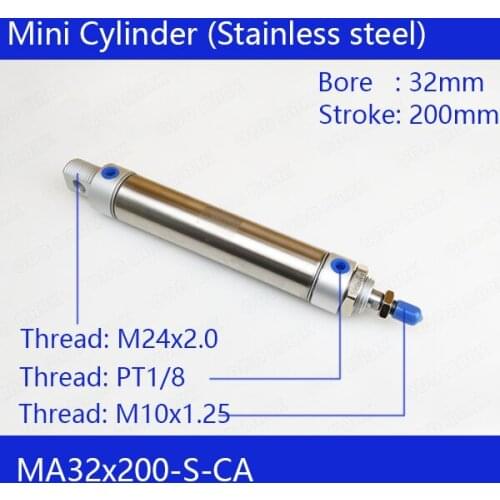 MA32X200-S-CA Pneumatic Stainless Air Cylinder 32MM Bore 200MM Stroke MA32*200 Double Action Mini Round Cylinders
