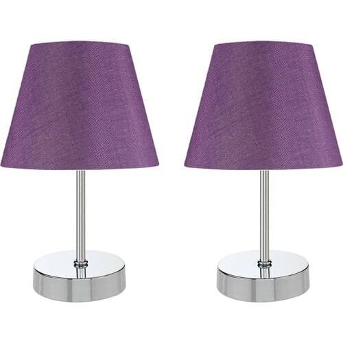 Bysay Sun Metal Pedestal 2'li Lampshade Table Lamp Chrome Purple