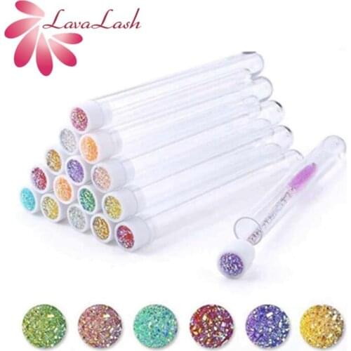 Reusable Eyelashes Extension Eyebrow Makeup Brush Crystal Comb Tube high-end Color Eyelash Brush With Drill Dust-proof Tube