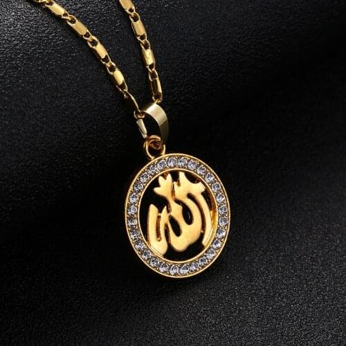 Wholesale Islamic Allah Muslim Pendant Necklace Men/Women Jewelry Cubic Zirconia Moon And Star Religion Muslim Jewelry Women