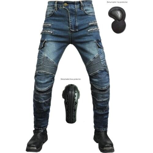 New motorcycle jeans locomotive multi-pocket tooling riding pants casual stretch off-road anti-drop belt protective gear