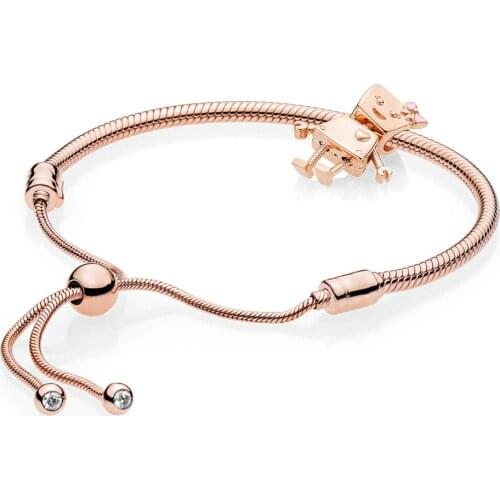 NEW 100% Sterling Silver Brand New 1:1 Passion Charm Robot With Bracelet Rose Gold Series Fit original design Women Gift