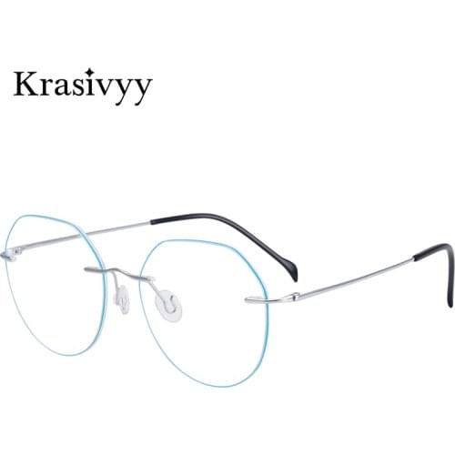 Krasivyy Rimless Glasses Frame Women Myopia Optical Eyeglasses for Men 2021 New Pure Titanium Vintage Round Prescription Eyewear