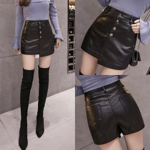 2020 fall/winter new style slim and versatile Korean version of slim oversize PU womens irregular bag hip leather shorts DQ513