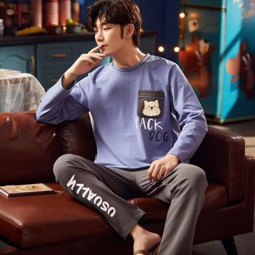 Autumn Winter Men Pyjamas Cotton Long Sleeve Pajamas Set Casual Plus Size Male Homewear Clothing Cartoon With Pocket Sleepwear