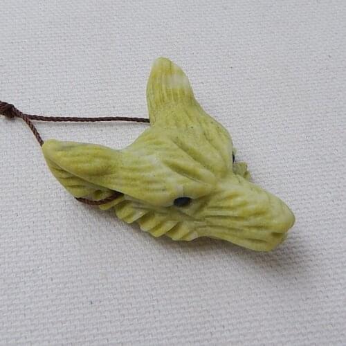 The New Natural Stone Serpentine Handmade Animal Wolf Head Fashion DIY Jewelry Pendant For Moving Accessory 40x30x14mm 15.3g