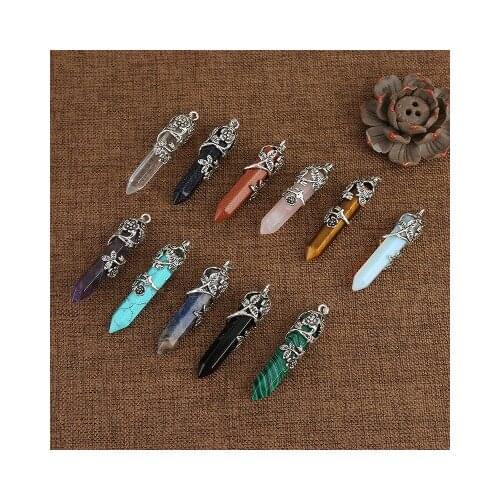 Sell natural crystal hexagon pendant natural stone pendant necklace accessories