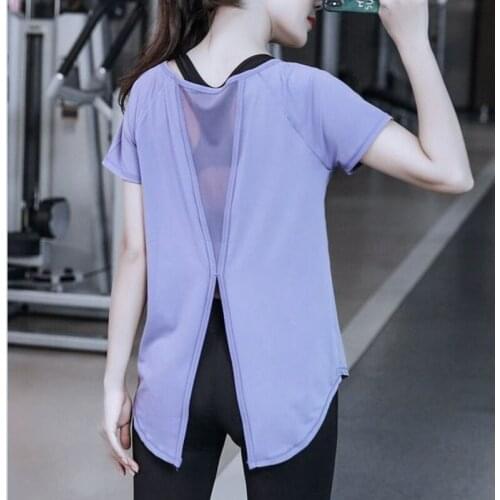 Yoga Shirts Women Plus Size Sports Short Sleeve O-Neck Loose Patchwork Summer QuickDry Breathable Workout Fitness Gym Sportswear