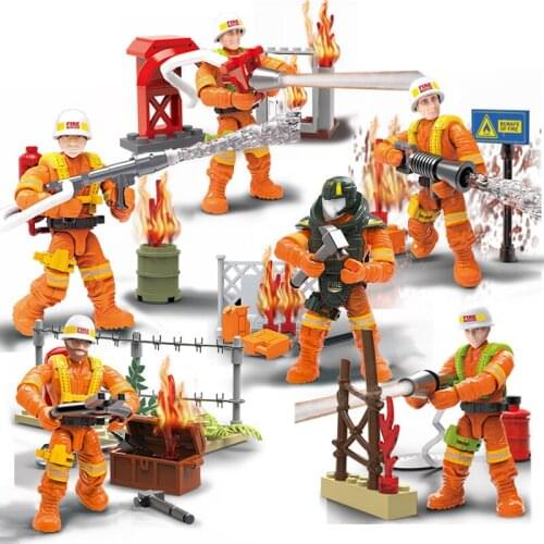 Military series Fire rescue mini firefighter DIY model police Figures Model Building Blocks Toys Gifts