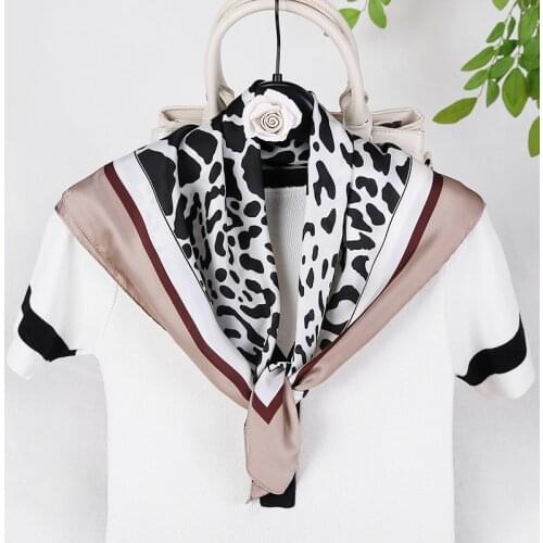 Silk Satin Square Scarf Women Leopard Wrap Bandana Lady Head Hair Scarf Shawls Bag Accessories Handkerchief 70*70CM Femme