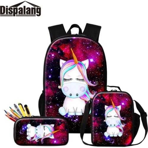 Galaxy School Backpack Dabbing Unicorn Bookbag for Girls Cute Animal Insulated Lunch Cooler Bag Schoolbag Cartoon Pencil Case