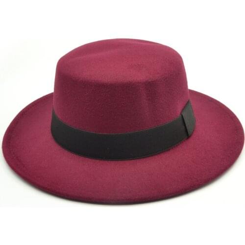 Black Red Fedora Hats For Women Imitation Wool Fedoras Panama Felt Hat Winter Men Jazz Hats Trilby Chapeau Femme Caps