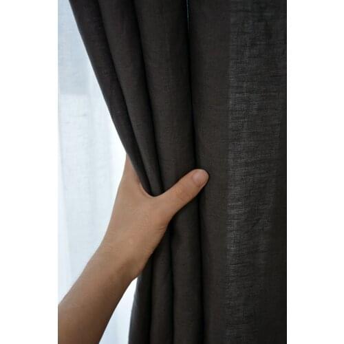 Premium Natural Linen Curtains, Eco-friendly Semi-blackout Dark Grey Cortinas for Living Room Bedroom Cafe Solid Window Drapes