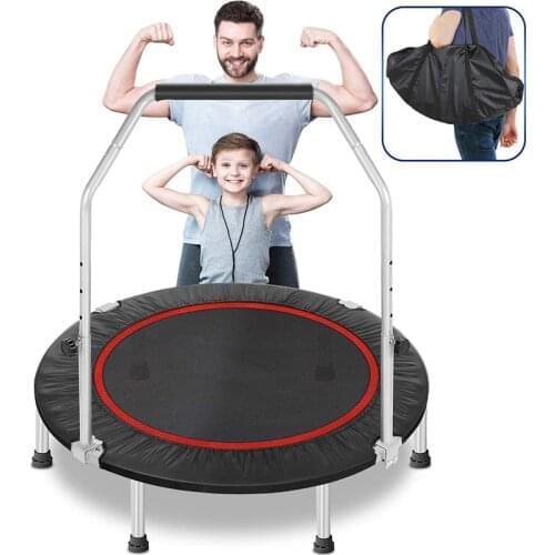 Foldable Mini Trampoline for Kids 40 Inches Fitness Rebounder for Adult with Adjustable Foam Handle Bar 100x22cm Indoor/Gard