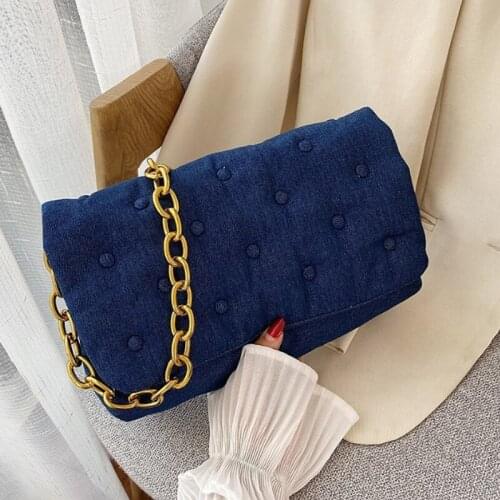 Retro Blue Women Bags Chain Shoulder Bag Branded Trend Handbags and Purses Luxury Womens Fashion Trending Hand Bag