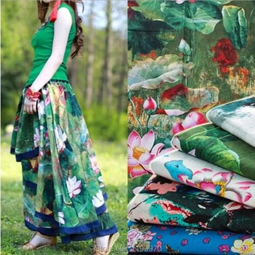 Ink Painting Design Spring Summer Clothes Dresses Cotton Linen Fabric Home Decorative Sewing Textile Floral Tissu Meter 2005BL