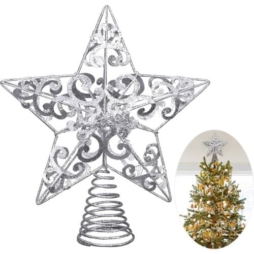 2020 Christmas Tree Star Treetop Decoration Shimmery Xmas Tree Topper With Silver Glitter Powder Christmas Decorations For Home