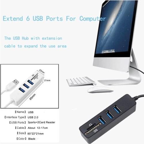 USB 2.0 3 Port Splitter HUB TF SD Card Reader LED Display Simple Type Up To 480Mbps Fast Speed For Windows For Mac
