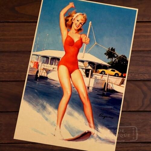 Surf Boats Girl Pop Art Pin-Up Vintage Poster Classic Retro Kraft Canvas Maps Wall Sticker Home Bar Posters DIY Decor Gift