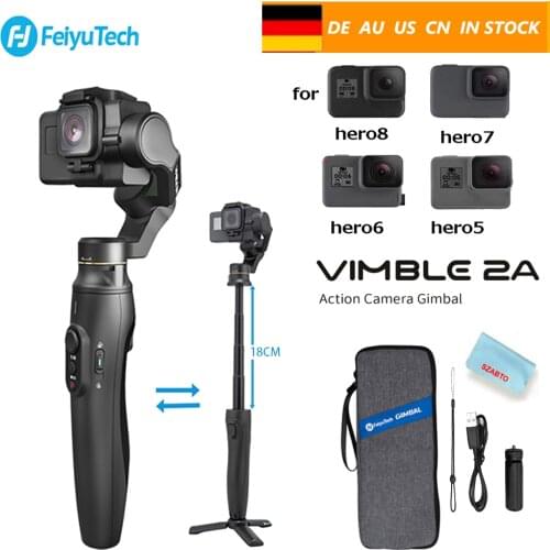 Feiyu Vimble 2A Retractable Action Camera Gimbal Stabilizer for Gopro Hero 7/6/5,18cm Retractable Rod with Tripod and Carry Bag