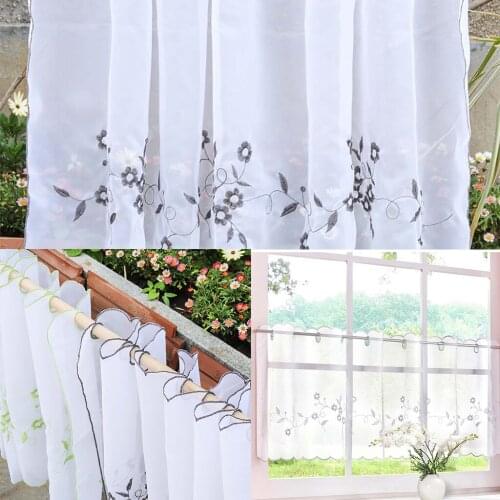 Embroidered Window Tiers Kitchen Cafe Half Curtains Eyelet Valance Decor, 3 colors and 6 sizes available