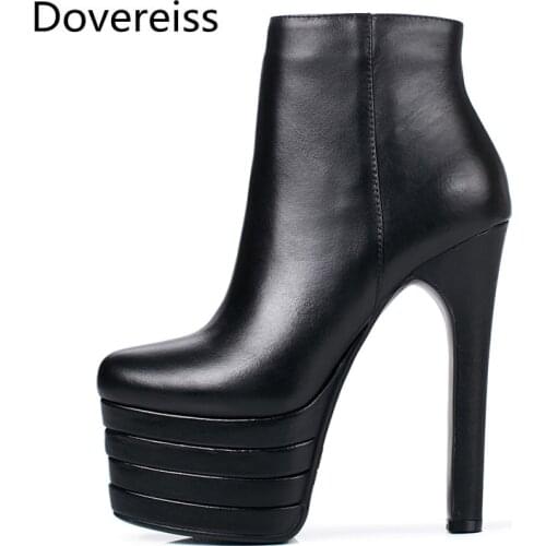Dovereiss Fashion Womens Shoes Winter concise Pure color orange Platform new sexy Block heels Zipper Short boots 33-40