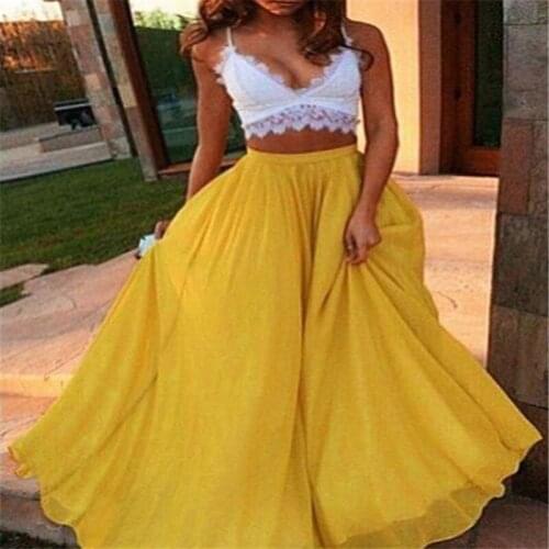 Women Skirts lady Long Elastic Waist Pleated Maxi Skirts Beach Boho Vintage Summer Skirts Faldas Saia For Feminina